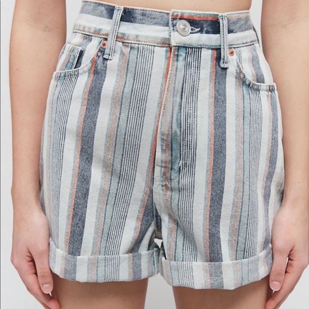 BDG Striped Denim High-Waisted Mom Short